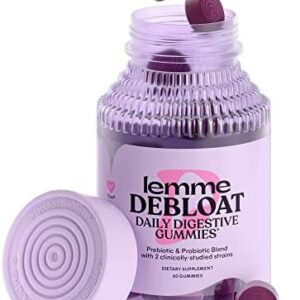 Lemme Debloat - Digestive & Gut Health Gummies with 2 Clinically Studied Probiotics & Prebiotic, 3 Billion CFUs - Vegan, Gluten Free, Non GMO, BlackBerry Flavor (60 Count)